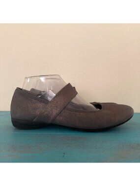 Paul Green Pewter Metallic Leather Mary Jane Ballet Flats Sz US 7.5